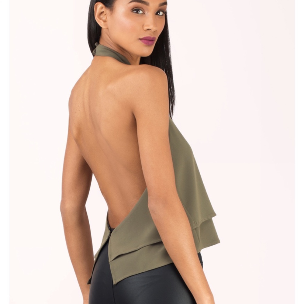 Tobi Backless Olive Halter Tank